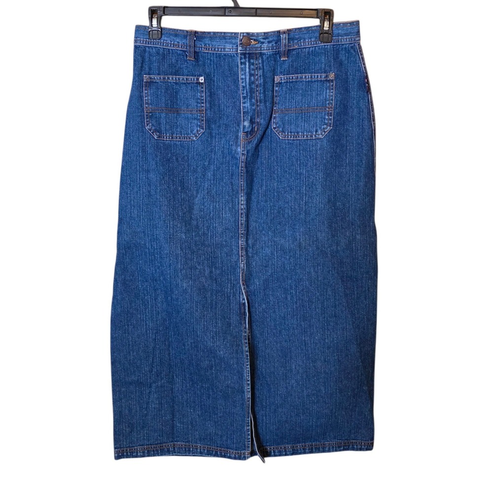 Vintage‎ Bill Blass Jeans Womens Blue Jean Denim Maxi Skirt Front Slit Cotton 16